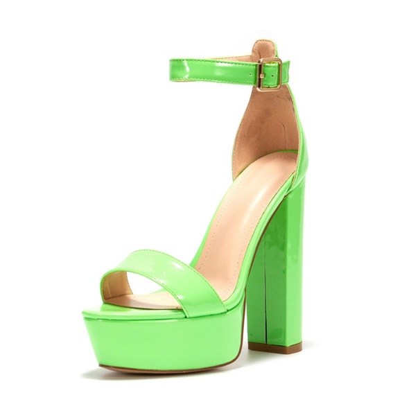 Neon Green Heels Platform Chunky High Heels Ankle Strap Sandals Up2Step, size 8 - Picture 2 of 3